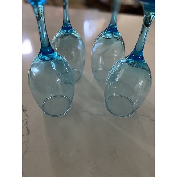 Set Of 4 Vintage Cristar Rioja Sky Blue Water Goblets-Wine Glasses 8 1/8” Tall - Picture 4 of 16